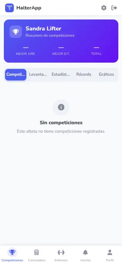 Pantalla de HalterApp, la plataforma de competiciones de halterofilia (vista móvil)